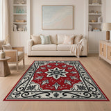 Red Persian Medallion Area Rug with Ornate Floral Borders