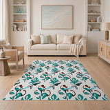 Modern Teal Leaf Abstract Area Rug