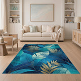 Blue Teal Gold Leaf Area Rug