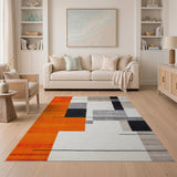 Bold Orange Gray Geometric Abstract Area Rug