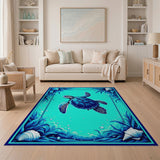 Blue and Teal Sea Turtle Teal Blue Coastal Area Rug