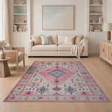 Pink Teal Southwestern Geometric Area Rug