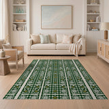 Green Gingham Floral Embroidery Area Rug