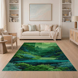 Serene Emerald Misty Mountains Moonlit Rug