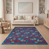 Multi-color and Patterns Vibrant Red Blue Geometric Abstract Area Rug
