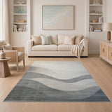 Wavy Beige Grey Abstract Area Rug