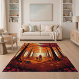 Autumn Forest Path with Dog and Cat Rug