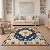 Navy Blue and Teal Navy Blue Traditional Persian Floral Rug