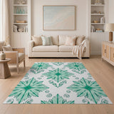 Seafoam Green Ornate Floral Area Rug