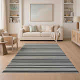 Geometric Modern Woven Bold Black White Striped Woven Area Rug