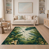 Lush Jungle Canopy Area Rug with Birds Blooms