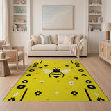 Cute Cartoon Bee on Sunny Yellow Floral Rug