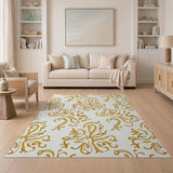 Elegant Gold Swirl Floral Area Rug