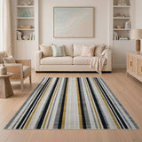 Bold Vertical Striped Area Rug in Black Grey Yellow