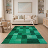 Emerald Green Checkered Geometric Area Rug