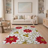 Festive Red Poinsettia and Gold Bells Area Rug