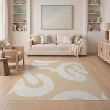 Abstract White Swirl Beige Area Rug