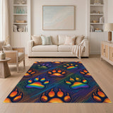 Vibrant Rainbow Paw Print Area Rug
