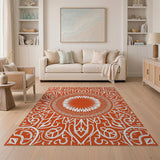 Orange Vibrant Orange Mandala Persian Area Rug