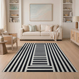 Bold Black White Geometric Striped Rug