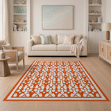 Vibrant Orange Geometric Trellis Area Rug