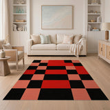 Geometric Modern Bold Red Black Geometric Patchwork Area Rug