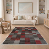 Red Grey Textured Patchwork Area Rug