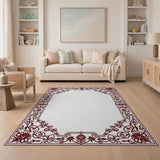 Ornate Red Floral Vine Border Rug