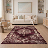 Distressed Red Vintage Medallion Area Rug