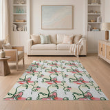 Whimsical Pink Orchid Line Art Area Rug