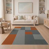 Bold Geometric Grey Orange Block Area Rug