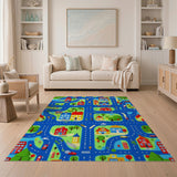 Multi-color and Patterns Kids Cartoon Town Roads Play Rug