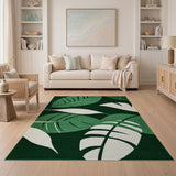 Coastal Beach Lush Green Monstera Leaf Area Rug