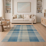 Navy Blue and Cream Plaid Woven Area Rug