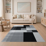 Black White Geometric Block Area Rug