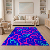 Neon Blue Pink Abstract Organic Area Rug