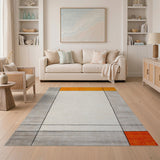 ODIKA Modern Geometric Washable Rug - Grey & Orange Color Block Low Pile Non-Slip Area Rug