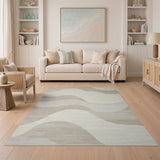 Serene Wavy Abstract Area Rug in Beige Neutrals