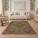 Vintage Pink Floral on Sage Green Area Rug