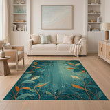 Teal Leaf Vine Area Rug