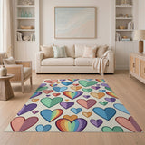 Whimsical Rainbow Hearts Area Rug