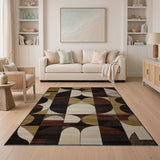 Modern Geometric Abstract Area Rug in Gold Black Beige