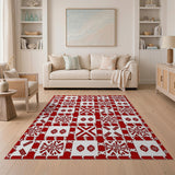 Bold Red White Southwestern Geometric Area Rug