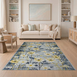 Grey Yellow Daisy Floral Vintage Area Rug