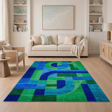 Bold Geometric Blue Teal Area Rug