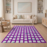 Purple Grid Teal Wave Geometric Area Rug