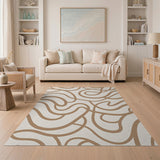 Abstract Wavy Tan Lines Beige Area Rug