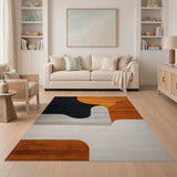 ODIKA Abstract Mid-Century Modern Washable Area Rug, Low Pile Non-Slip Burnt Orange & Black Rug