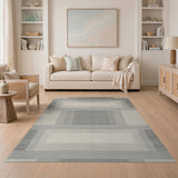 Grey Geometric Framed Modern Area Rug