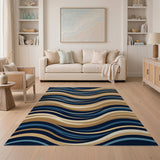 Navy Gold Wavy Abstract Area Rug
